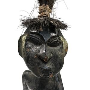 African Carved Wood Seated Fetish/Ritual Figure Congo Region Replica